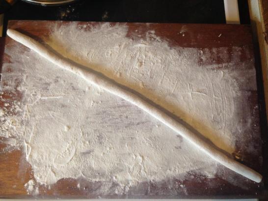 Long tube of almond icing